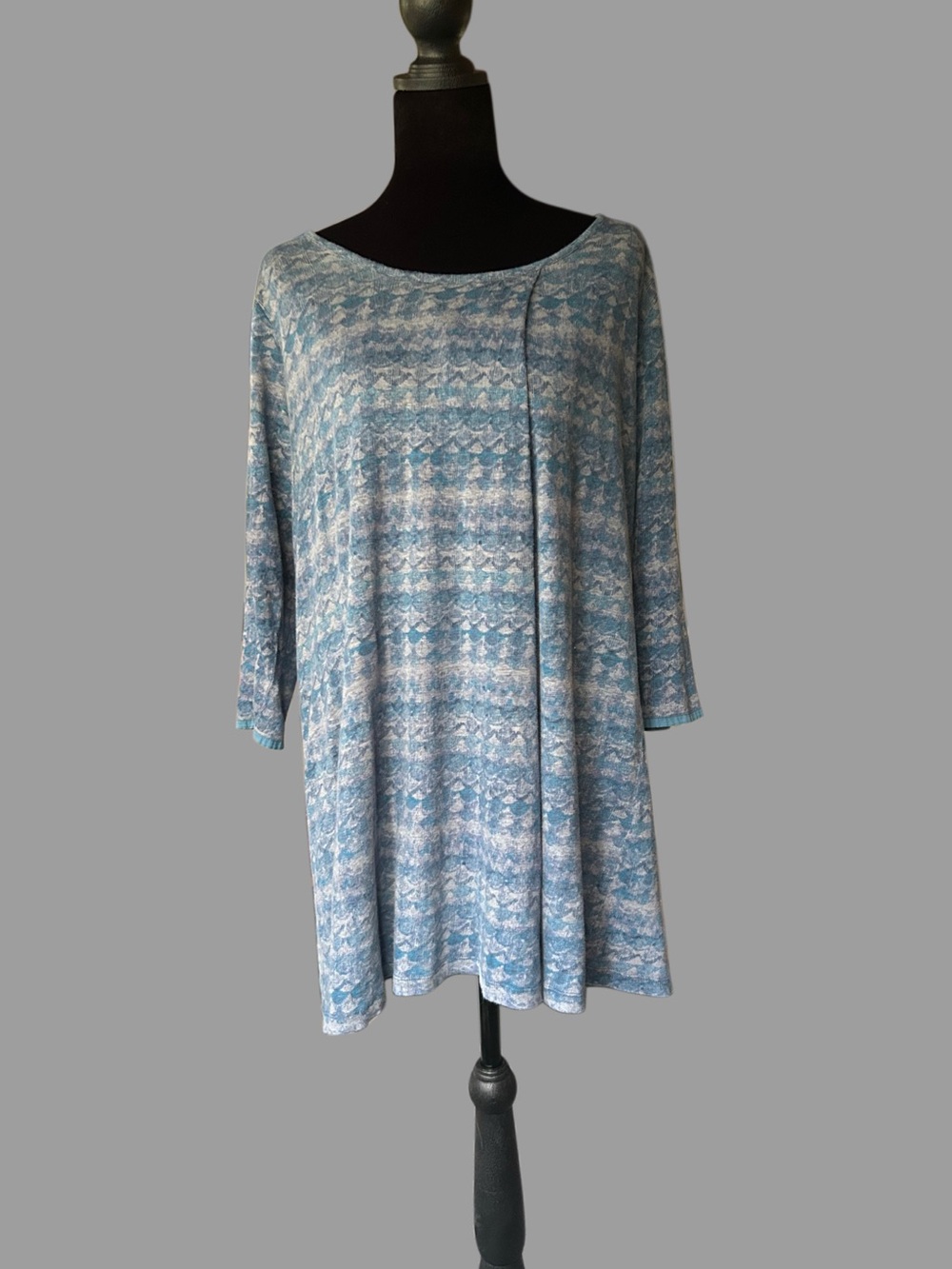 Poetry Blue Teal Ivory Oversized Linen Tunic w/Front Pleat 4